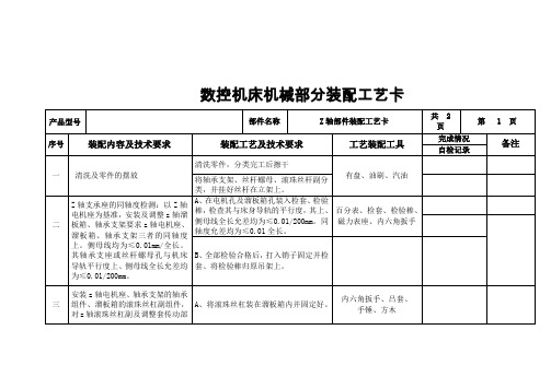 数控机床机械部分装配工艺卡