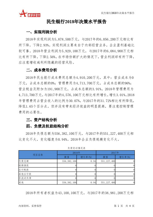 民生银行2018年决策水平分析报告-智泽华