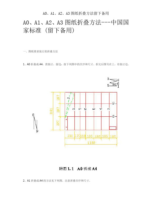 A0、A1、A2、A3图纸折叠方法留下备用