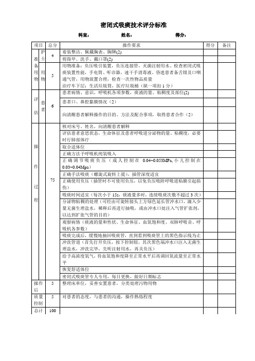 密闭式吸痰技术评分标准