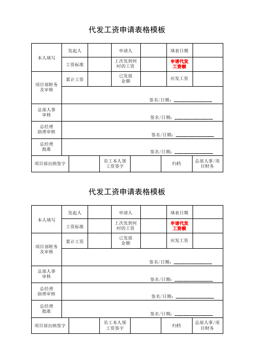 代发工资申请表格模板