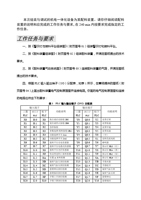 全国机电一体化组装与调试中职组技能大赛试题