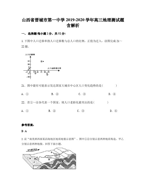 山西省晋城市第一中学2019-2020学年高三地理测试题含解析