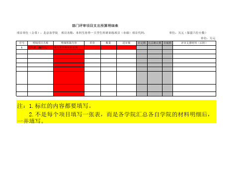 部门评审项目支出预算明细表(模板)