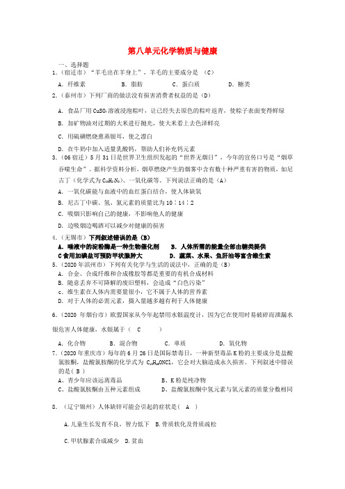 九年级化学 第八单元化学物质与健康单元试题汇编 鲁教版