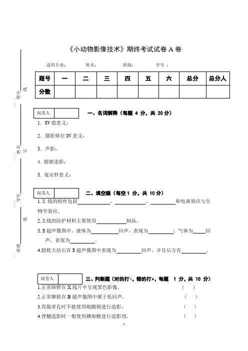 《小动物影像技术》期终考试试卷