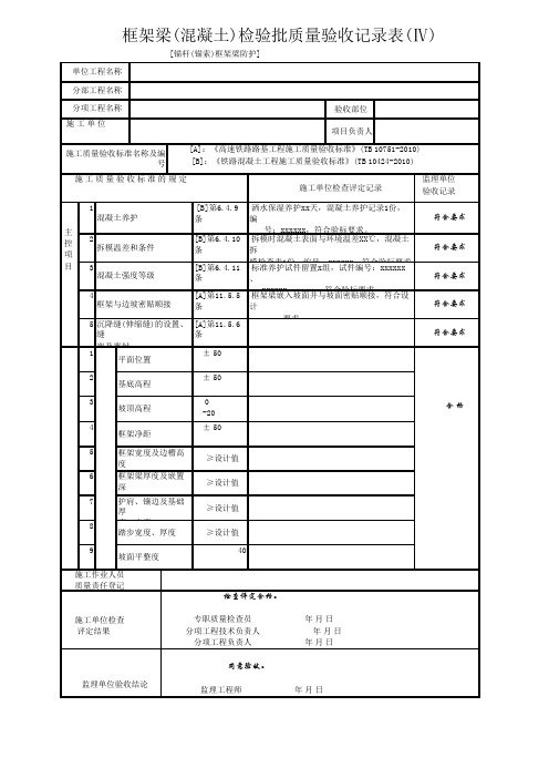 [锚杆(锚索)框架梁防护]框架梁(混凝土)检验批质量验收记录表(Ⅳ)