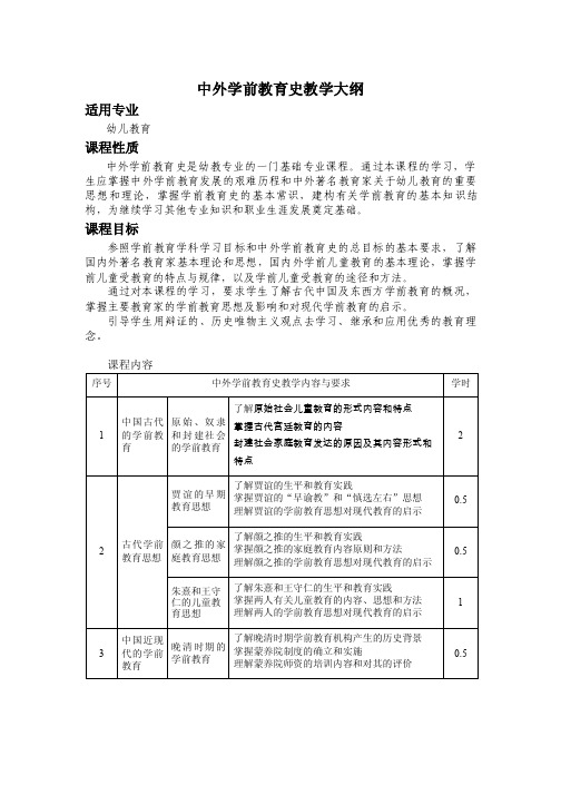 中外学前教育史教学大纲