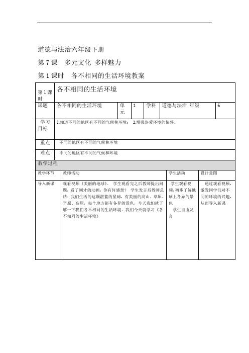 部编版小学道德与法治六年级下册第7课多元文化多样魅力教案