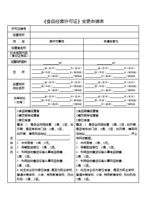 《食品经营许可证》变更申请表