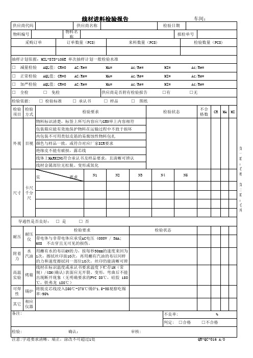 线材进料检验报告