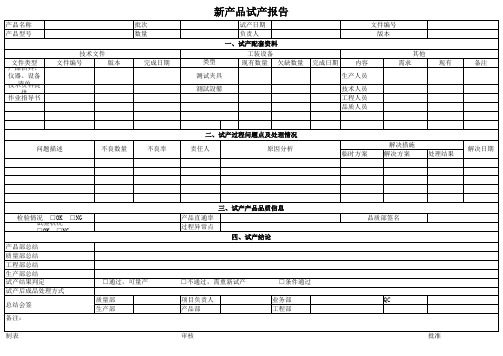 新产品试产报告