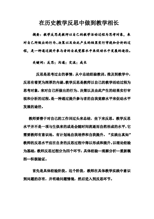 在历史教学反思中做到教学相长