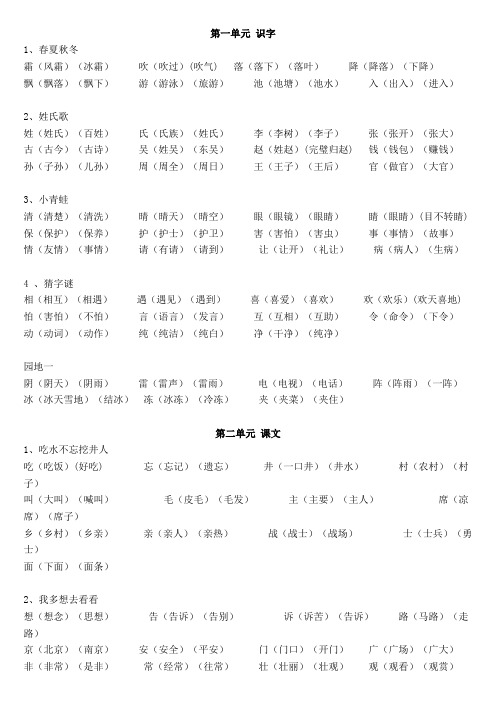 (完整版)一年级下册识字表组词