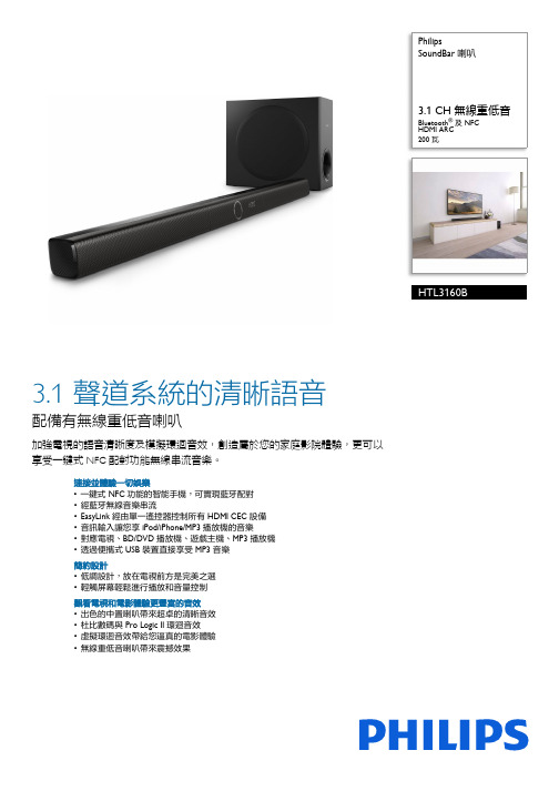 Philips HTL3160B 3.1 CH 無線重低音聲棒喇叭說明書说明书