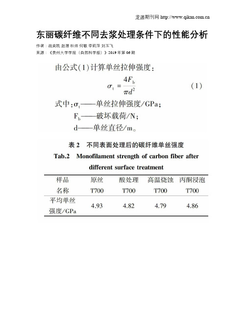 东丽碳纤维不同去浆处理条件下的性能分析