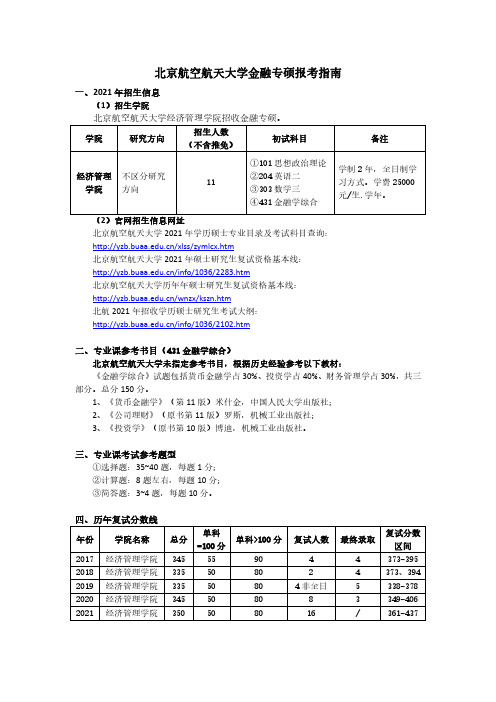 2022年北京航空航天大学 金融专硕历年招生录取人数、复试分数线