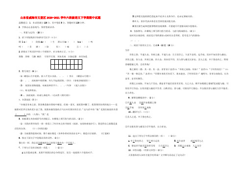 山东省威海市文登区2019-2020学年六年级语文下学期期中试题（五四制）