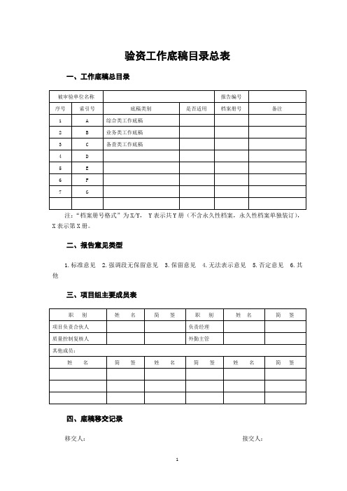 会计师事务所验资工作底稿模板