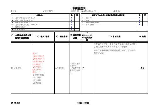 ISO9001-2015内审检查表(过程方法)