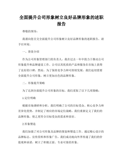 全面提升公司形象树立良好品牌形象的述职报告