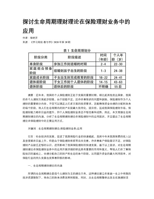 探讨生命周期理财理论在保险理财业务中的应用