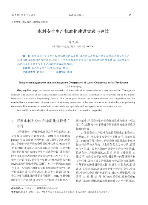 水利安全生产标准化建设实践与建议