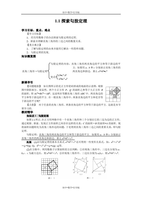 北师大版-数学-八年级上册-数学1.1探索勾股定理 导学案