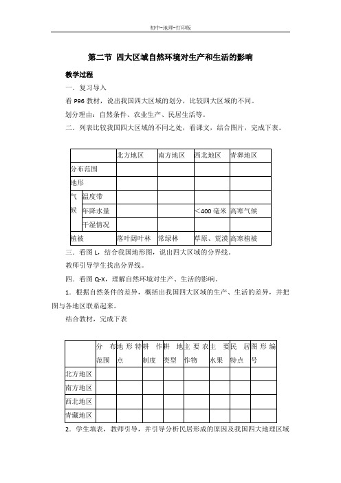 中图版-地理-七年级下册-6.2四大区域自然环境对生产和生活的影响 教案