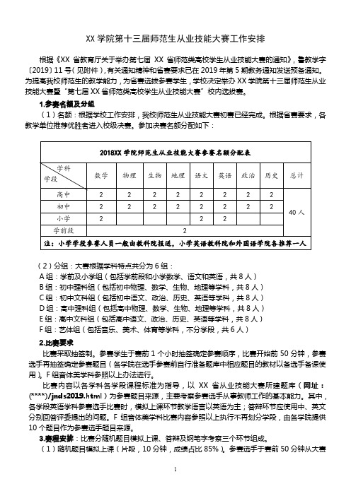 学院第十三届师范生从业技能大赛工作安排【模板】