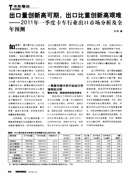 出口量创新高可期,出口比重创新高艰难——2O11年一季度卡车行业出口市场分析及全年预测