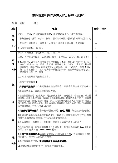 静脉留置针操作流程及评分标准1 (1)_142236