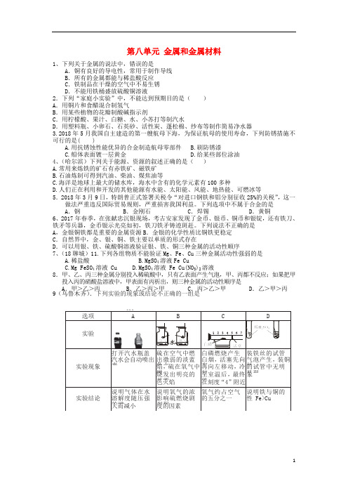 全国2018年中考化学试题分单元汇编第八单元金属和金属材料(无答案)