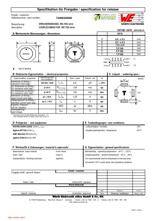 74489430068;中文规格书,Datasheet资料