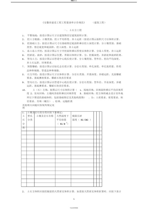 安徽省建设工程工程量清单计价规范