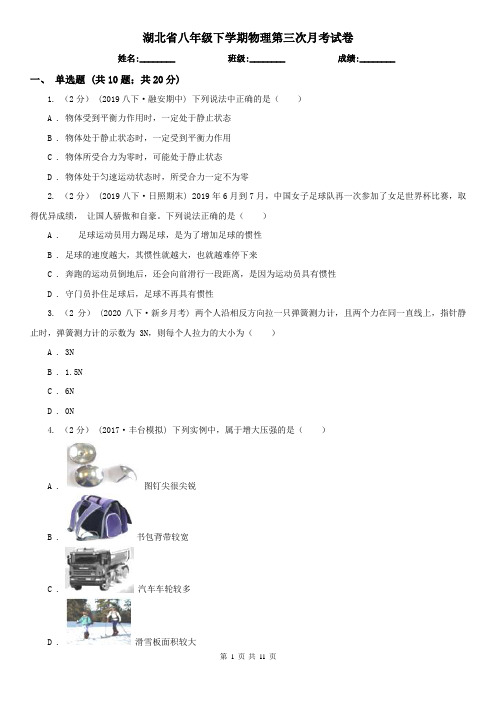 湖北省八年级下学期物理第三次月考试卷