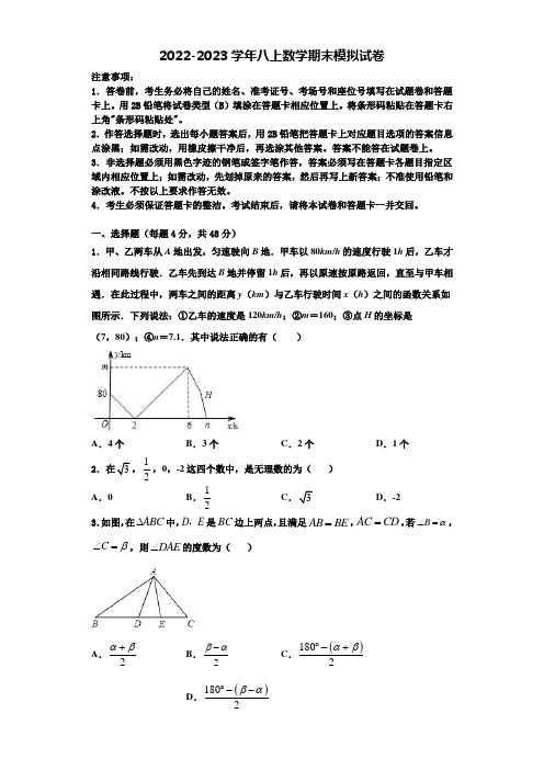 2022年上海市延安初级中学八年级数学第一学期期末监测试题含解析