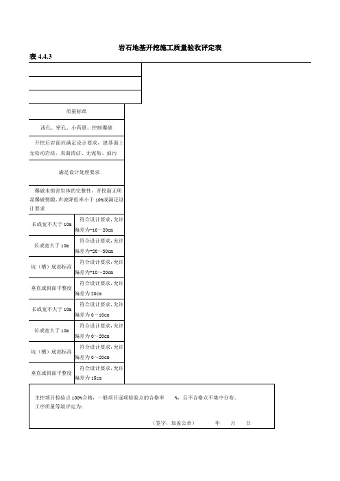 岩石地基开挖施工质量验收评定表