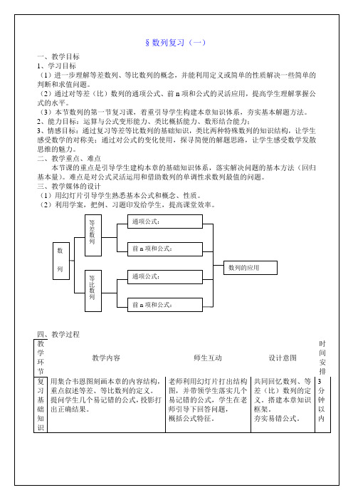 高中数学人教版必修5教案 数列复习教案