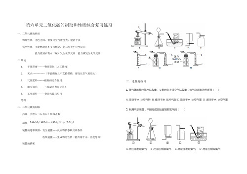 人教版九年级上册第六单元二氧化碳的制取和性质综合复习练习