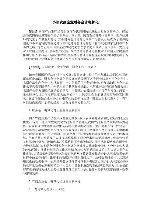 小议农副企业财务会计电算化
