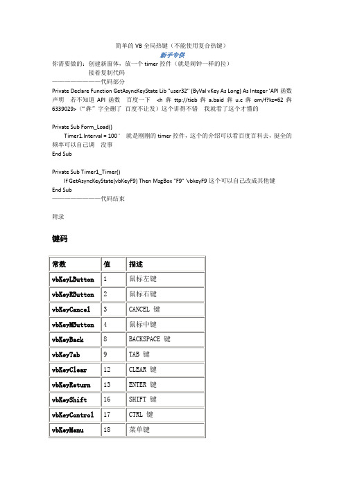 简单的VB全局热键(新手专供,注意是简单的)