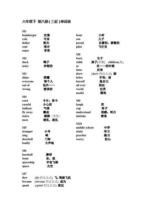 小学英语(外研版)三起第八册-单词和重点句