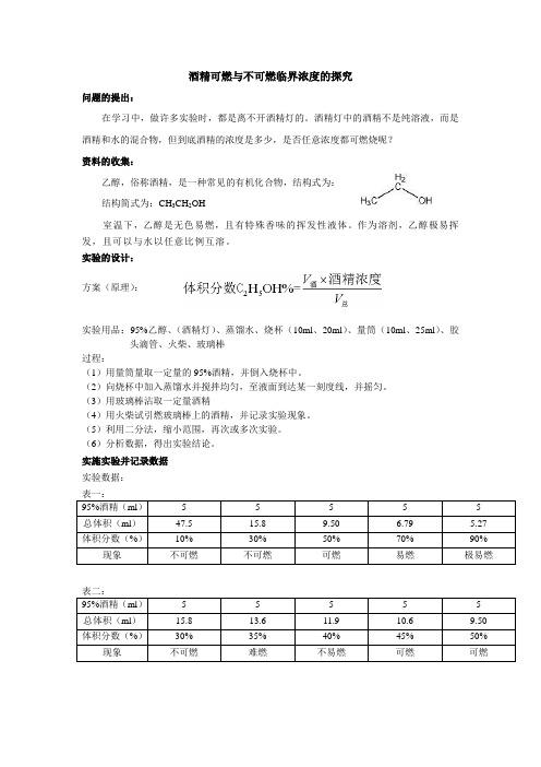 酒精可燃与不可燃临界浓度的探究