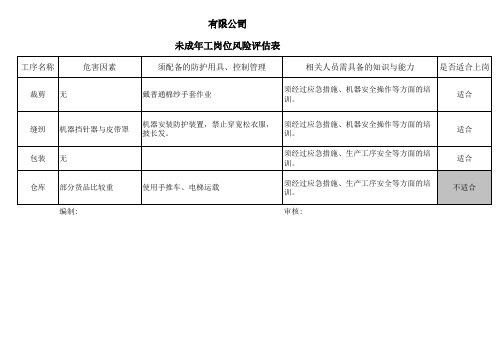 未成年岗位风险评估表