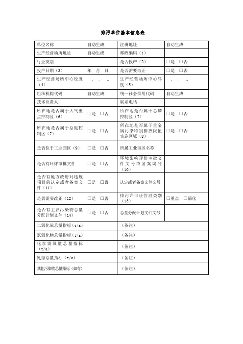 排污单位基本信息表