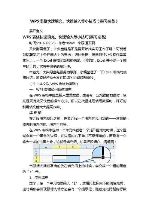 WPS表格快速填充、快速输入等小技巧（实习必备）