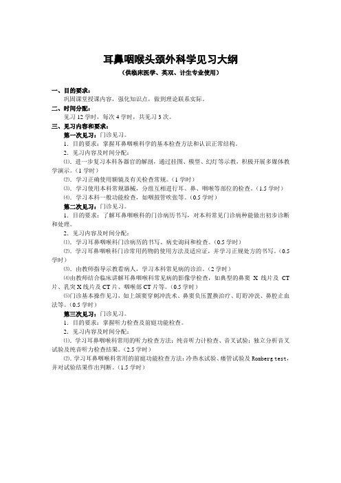 山东一医大耳鼻咽喉头颈外科学见习大纲