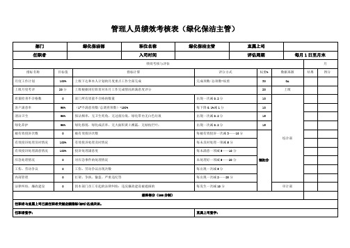 绩效考核表(绿化保洁主管)