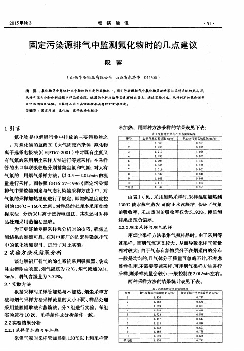 固定污染源排气中监测氟化物时的几点建议